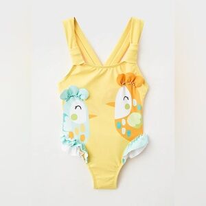 Size 8 Girls Mayoral Sunny Yellow and Orange Bird One Piece